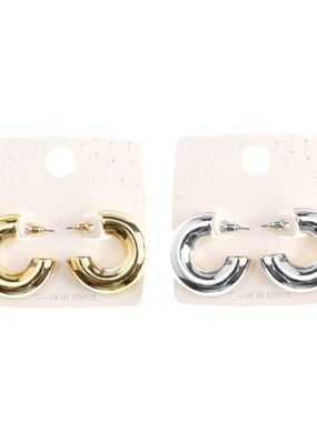 Gold and Silver Chunky C-Hoop Earrings - Dual-Tone Women Jewelry Medium